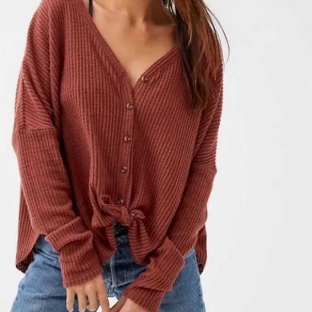 UO Jojo Oversized Thermal Button-Front Top XS